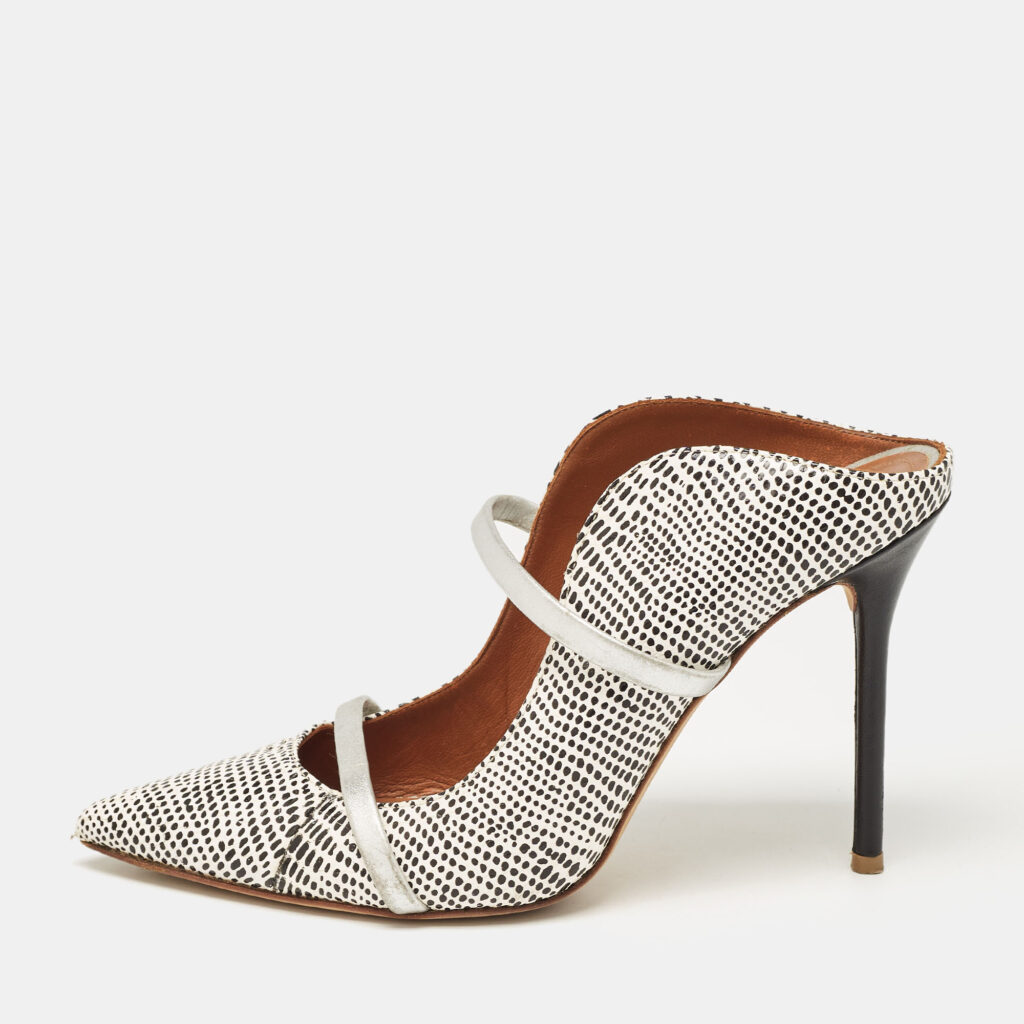 luxury-women-malone-souliers-used-shoes-p1102736-003 Malone Souliers White/Black Snakeskin Leather Maureen Mules Size 39