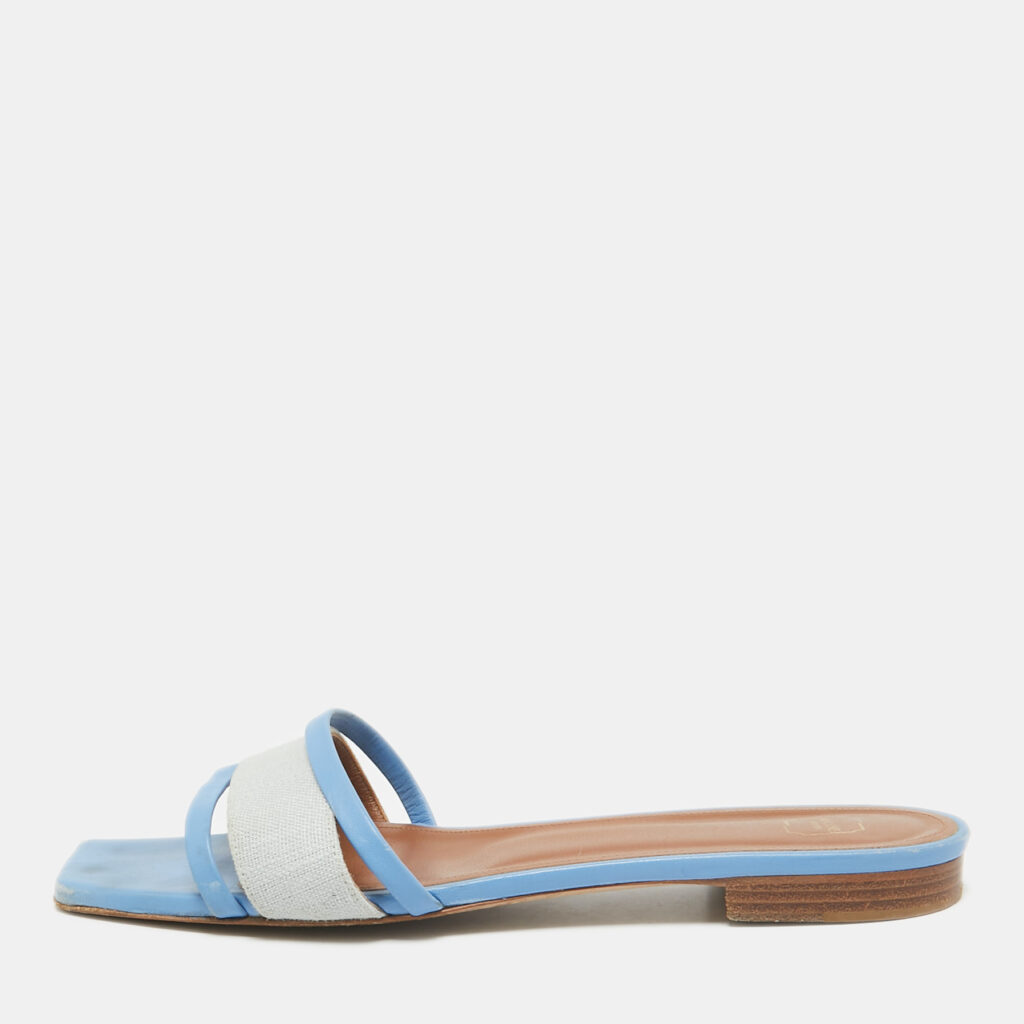 luxury-women-malone-souliers-used-shoes-p1114457-001 Malone Souliers Grey/Blue Leather And Fabric Demi Flat Slides Size 40