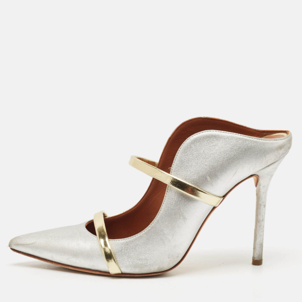 luxury-women-malone-souliers-used-shoes-p1116681-010 Malone Souliers Gold/Silver Leather Maureen Pointed Toe Mules Sandals Size 37.5