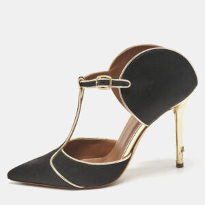 Malone Souliers Black/Gold Satin and Leather Imogen Sandals Size 37