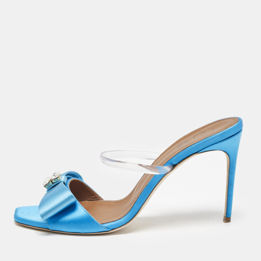 luxury-women-malone-souliers-used-shoes-p1129410-003 Malone Souliers Blue Satin and Rubber Emily Slide Sandals Size 39.5