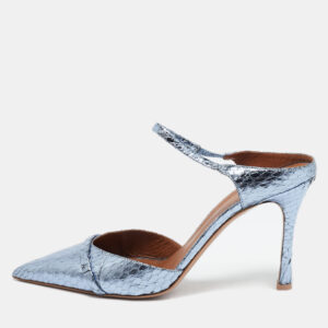 Malone Souliers Metallic Blue Snakeskin Embossed Leather Uma Mules Size 39