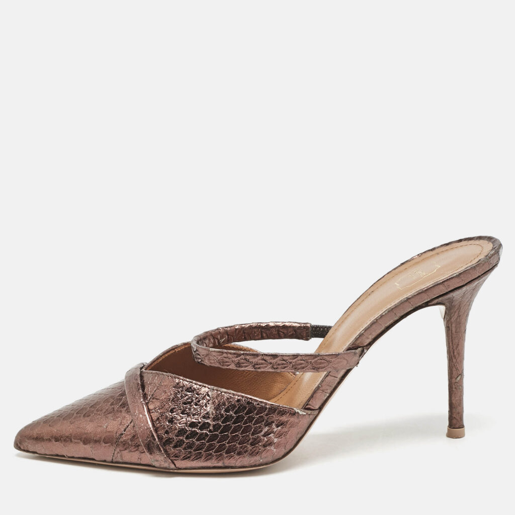 luxury-women-malone-souliers-used-shoes-p1130948-010 Malone Souliers Metallic Python Embossed Leather Frankie Mules Size 37