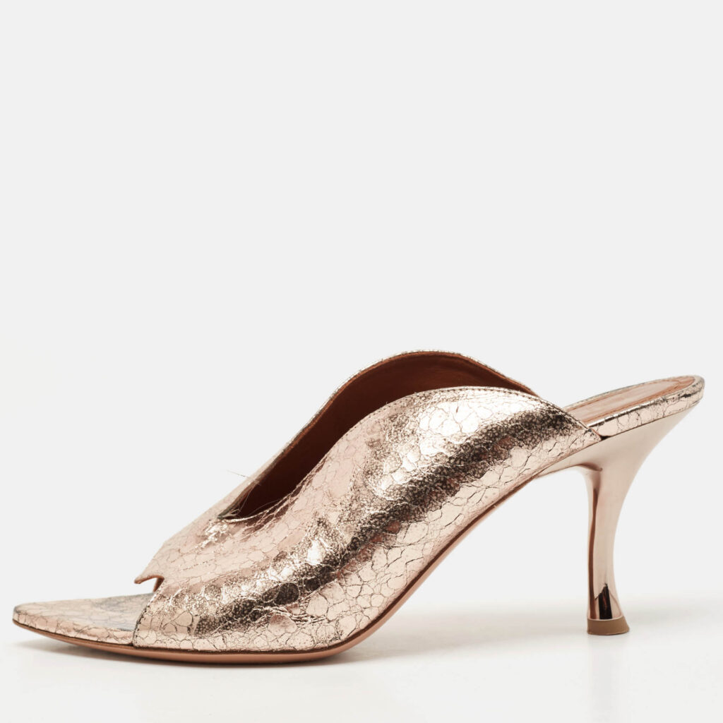 Malone Souliers Gold Metalic Leather Mules Size 40