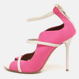 Malone Souliers Pink/White Canvas And Leather Mika Triple Band Peep Toe Sandals Size 40