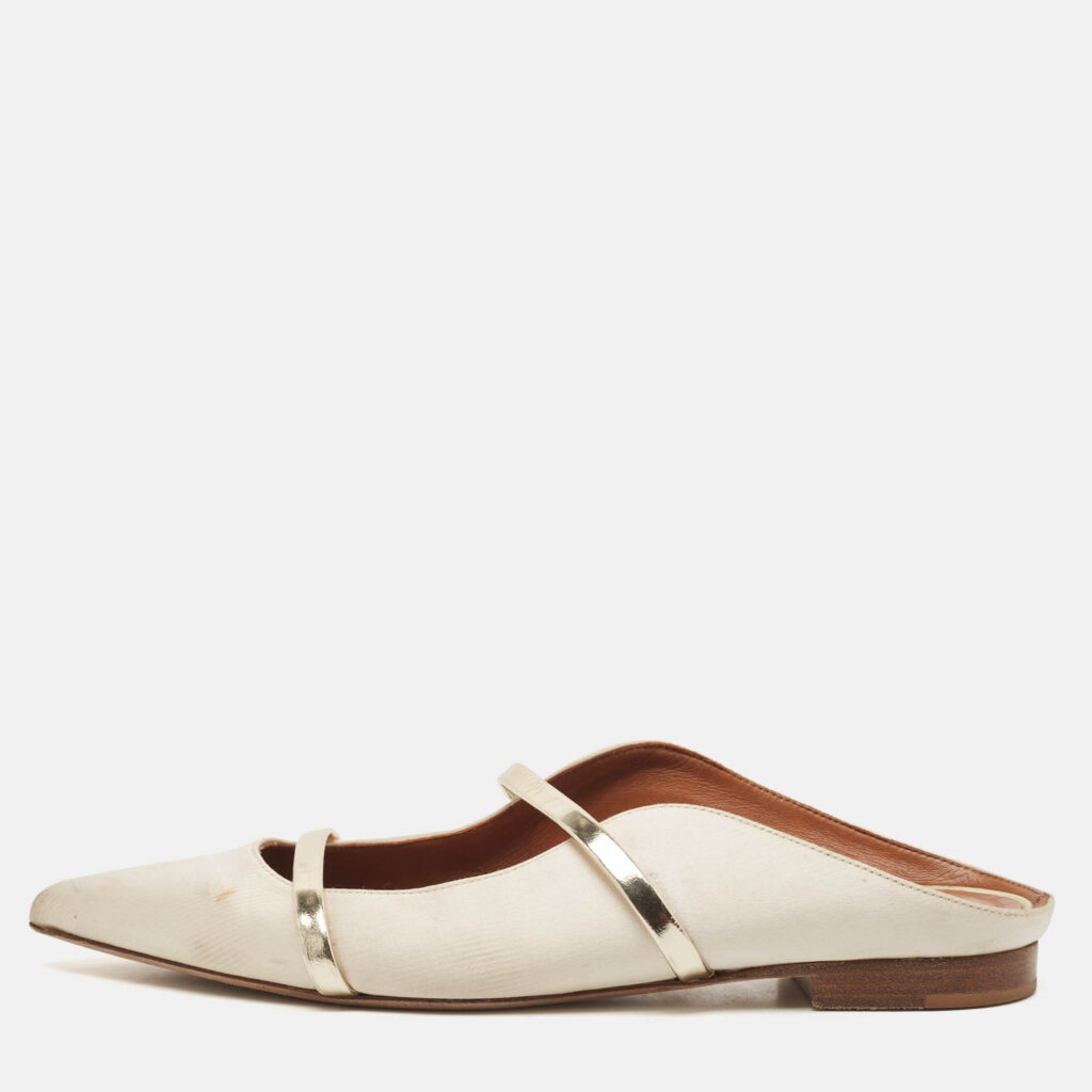 Malone Souliers Gold/Cream Satin and Maureen Flat Mules Size 39