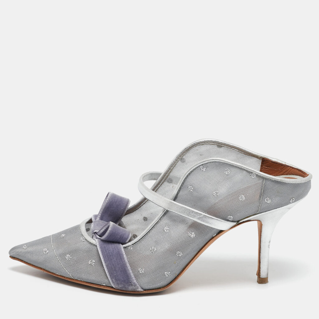 luxury-women-malone-souliers-used-shoes-p1140845-009 Malone Souliers Silver Leather and Mesh Marguerite Pumps Size 38