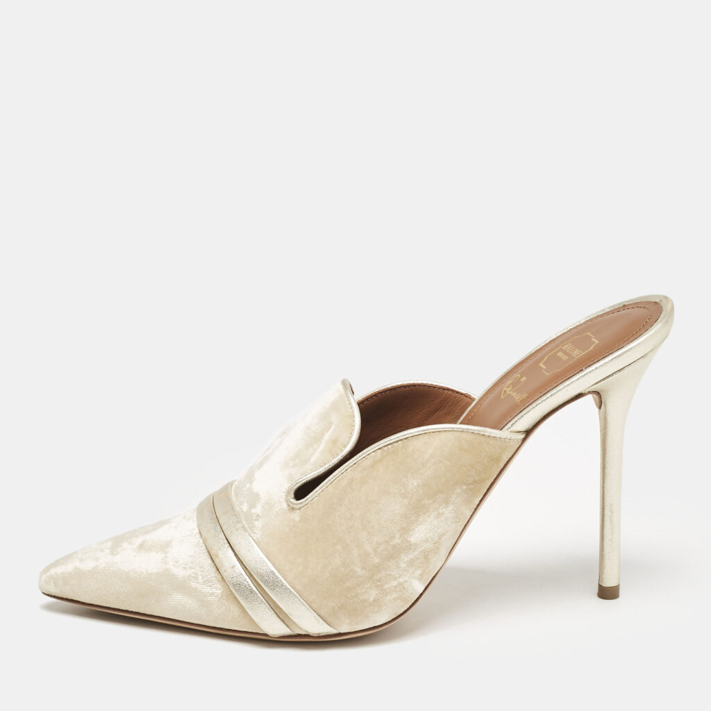 Malone Souliers Beige/Gold Velvet Hayley Pointed Toe Mules Size 39
