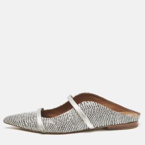 Malone Souliers White/Black Dotted Snakeskin Leather Maureen Flat Mules Size 38