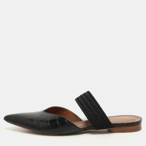 Malone Souliers Black Croc Embossed Leather and Canvas  Maisie mule Flats Size 40.5