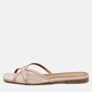 Malone Souliers Pink Leather and Mesh Perla Flat Slides Size 38