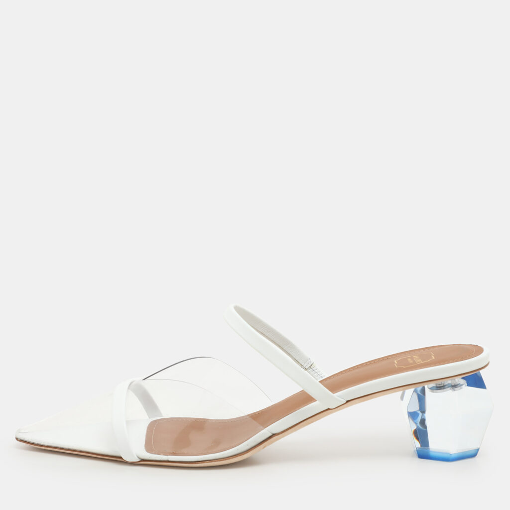 luxury-women-malone-souliers-used-shoes-p1155138-005 Malone Souliers Transparent/White Leather and PVC Lana Pumps Size 39