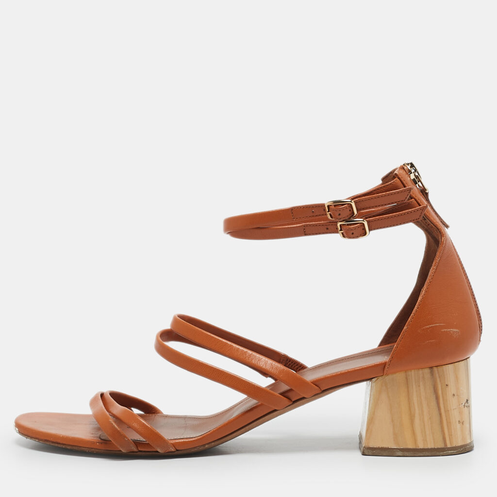 luxury-women-malone-souliers-used-shoes-p1155835-001 Malone Souliers Brown Leather Block Heel Ankle Strap Sandals Size 40