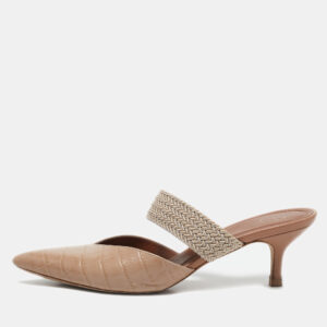 Malone Souliers Beige Croc Embossed Leather Maite Mules Size 40