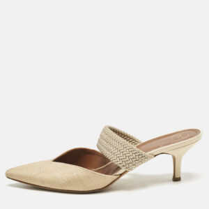 Malone Souliers Beige Coated Raffia and Cord Maisie Pointed Toe Mules Size 38