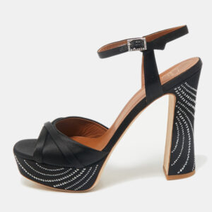 Malone Souliers Black Satin Crystal Embellished Platform Keaton Ankle Strap Sandals Size 42