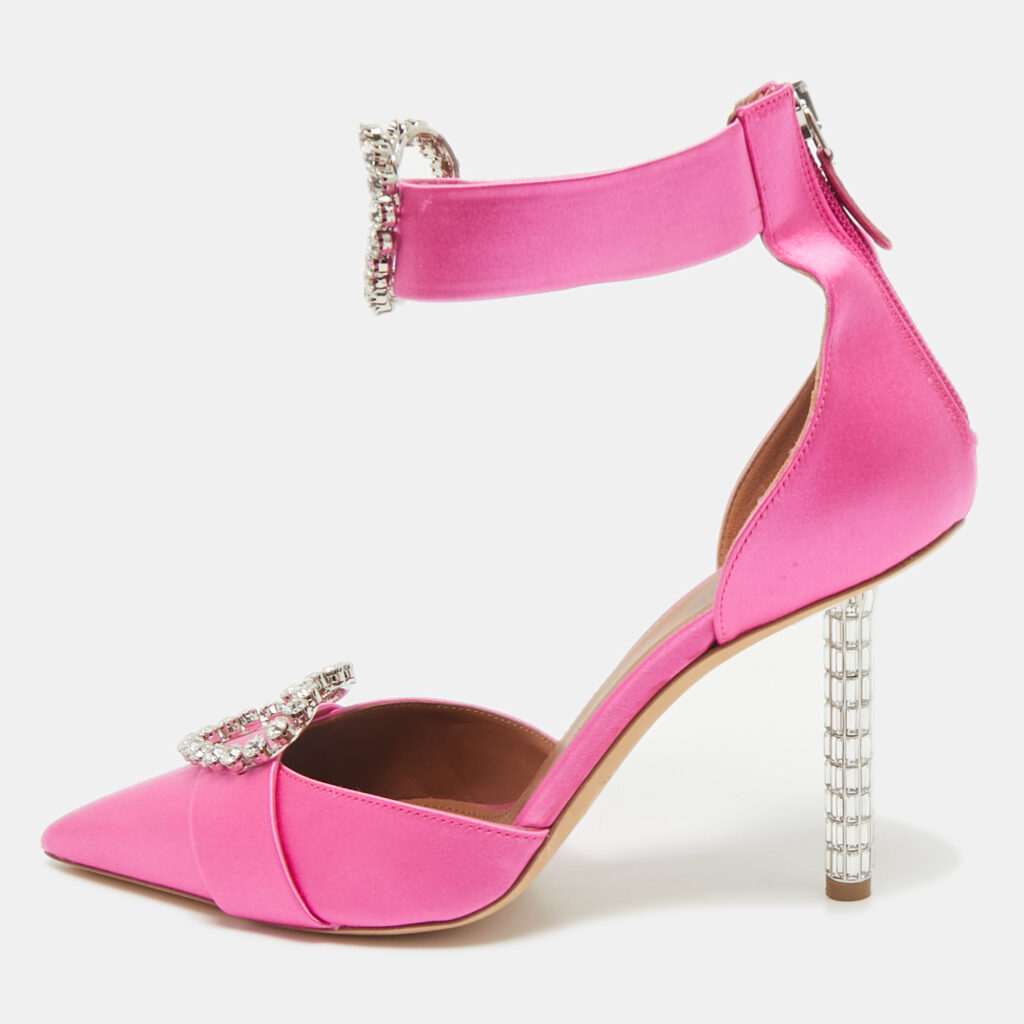 luxury-women-malone-souliers-used-shoes-p1165703-001 Malone Souliers x Emily In Paris Pink Satin Camille Ankle Strap Pumps Size 39