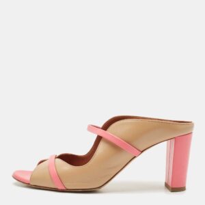 Malone Souliers Beige/Pink Leather Open Toe Norah Block Heel Mules Size 38