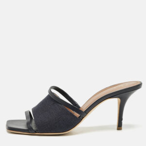 Malone Souliers Navy Blue Canvas and Leather Laney Slide Sandals Size 39