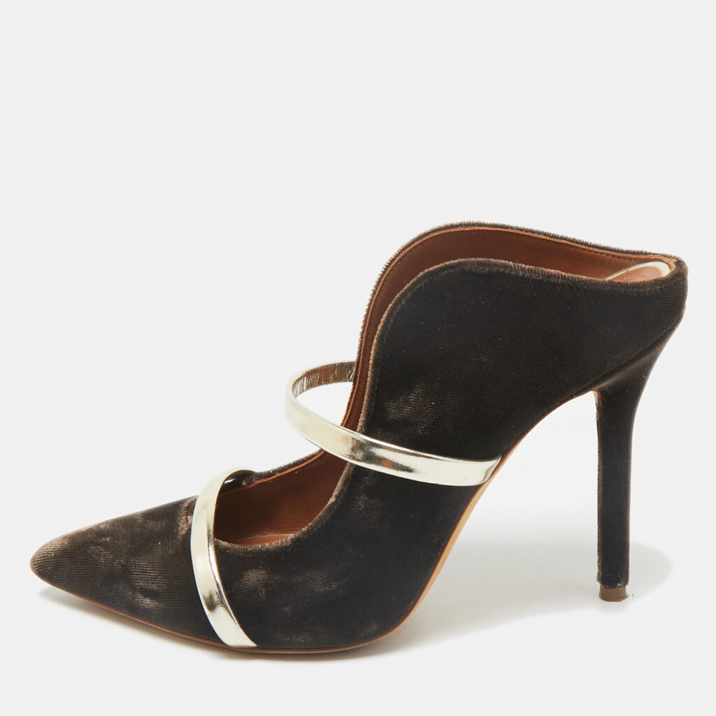 luxury-women-malone-souliers-used-shoes-p1169339-001 Malone Souliers Brown/Gold Velvet and Leather Maureen Mules Size 35