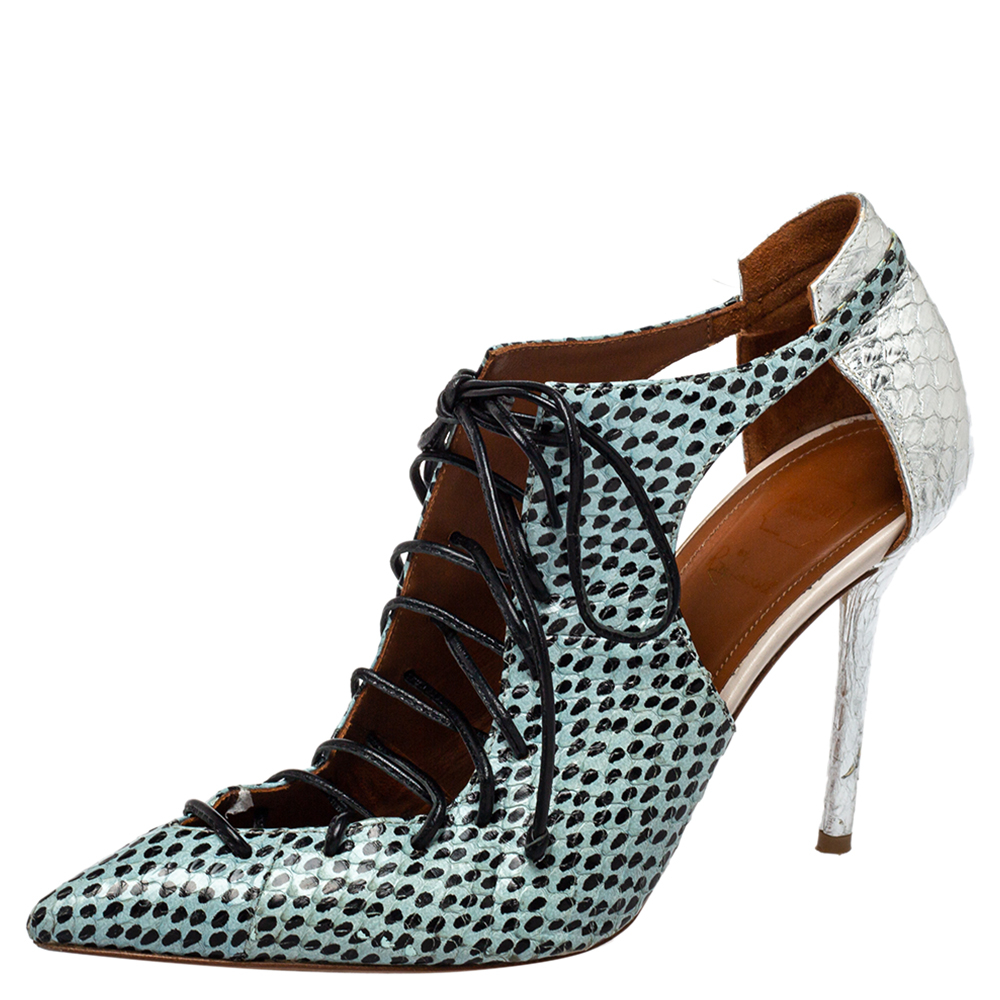 luxury-women-malone-souliers-used-shoes-p426373-004 Malone Souliers Multicolor Python Montana Pointed Toe Lace Up Booties Size 37