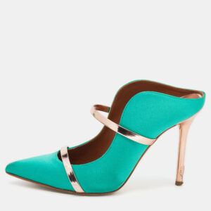 Malone Souliers Green/Rose Gold Satin And Leather Maureen Pointed Toe Mules Size 37