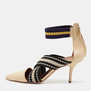Malone Souliers x Roksanda Beige Leather and Elastic Dana Criss Cross Ankle-Strap Pumps Size 39