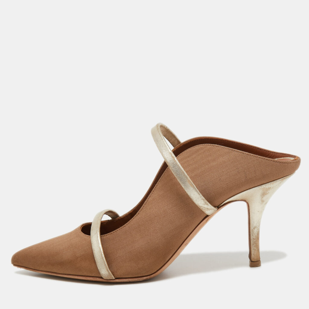 luxury-women-malone-souliers-used-shoes-p761766-001 Malone Souliers Brown/Gold Fabric and Leather Maureen Mules Size 38.5