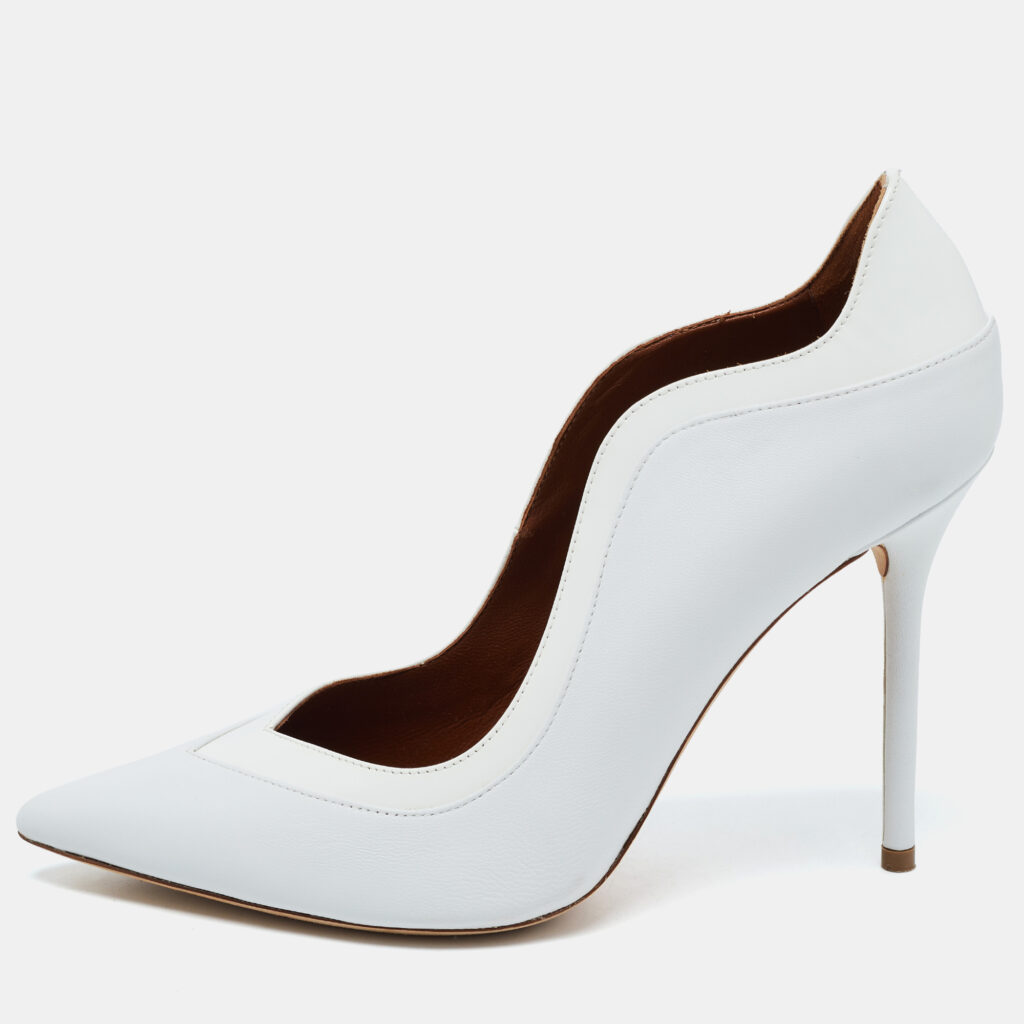luxury-women-malone-souliers-used-shoes-p783883-004 Malone Souliers White Leather and Patent Penelope Pointed Toe Pumps Size 39.5