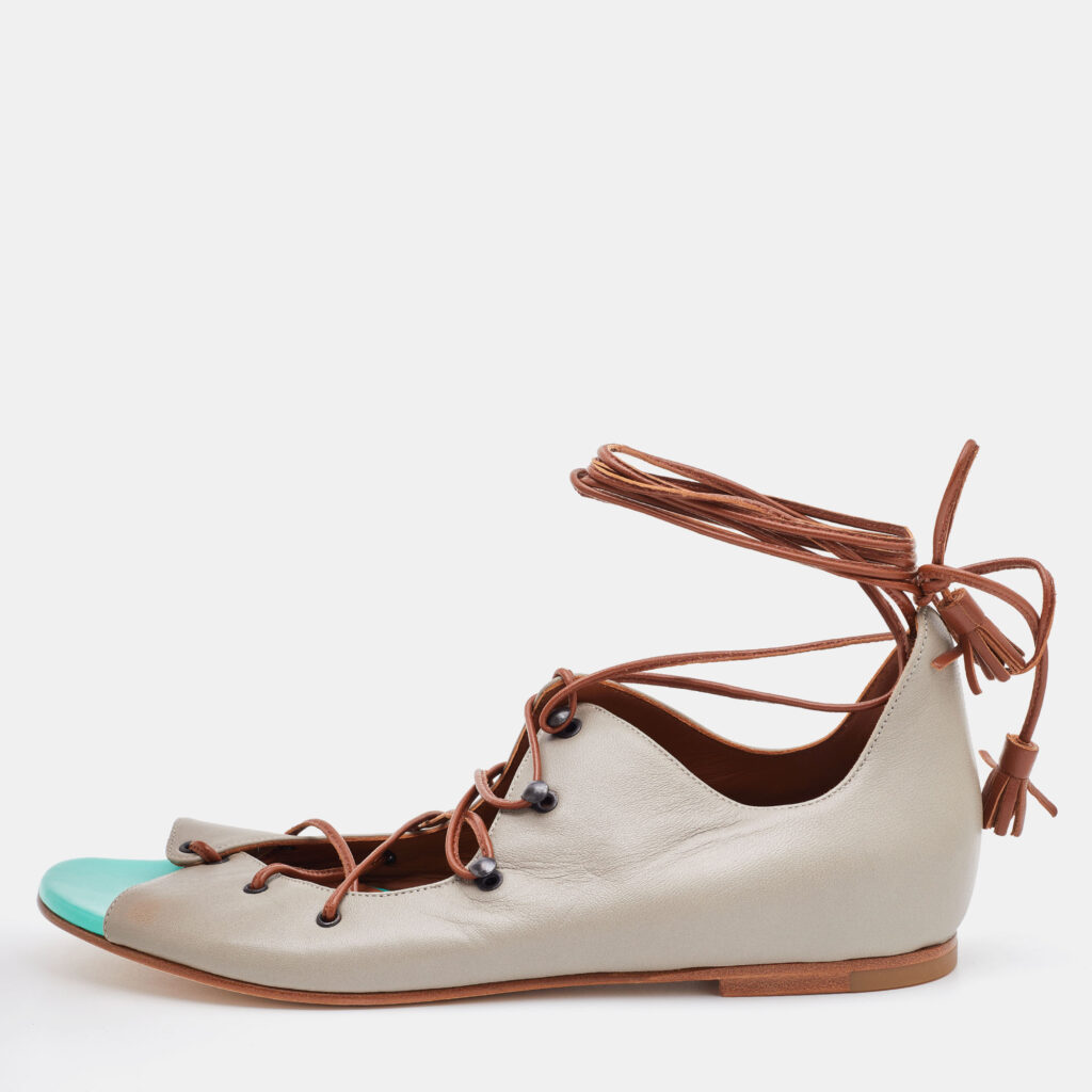 luxury-women-malone-souliers-used-shoes-p792282-010 Malone Souliers Grey Leather Starppy Flat Sandals Size 36.5