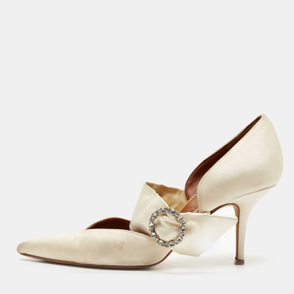 Malone Souliers White Satin Maite Pumps Size 39.5