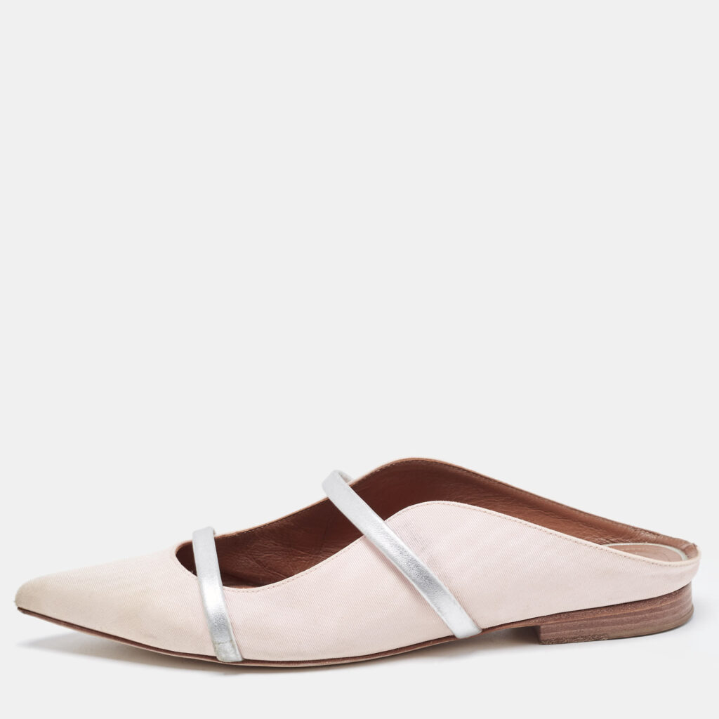 luxury-women-malone-souliers-used-shoes-p895893-001 Malone Souliers Pink/Silver Fabric and Leather Maureen Flat Mules Size 36