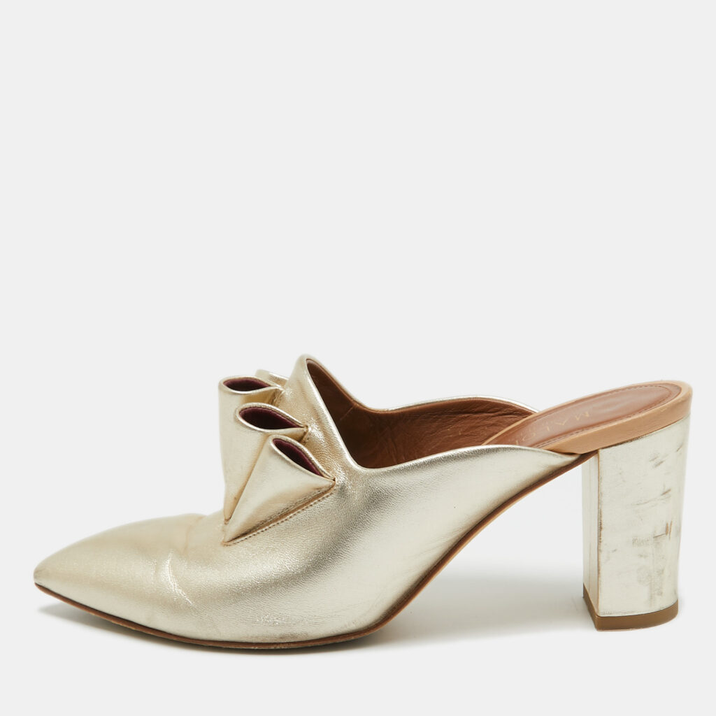 luxury-women-malone-souliers-used-shoes-p959568-001 Malone Souliers Gold Leather Block Heel Mules Size 37.5