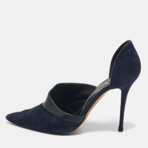 Manolo Blahnik Navy Blue/Black Suede and Leather D'orsay Pumps Size 36