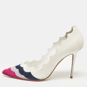 Manolo Blahnik White/Tricolor Leather and Suede Pointed Toe Pumps Size 37.5