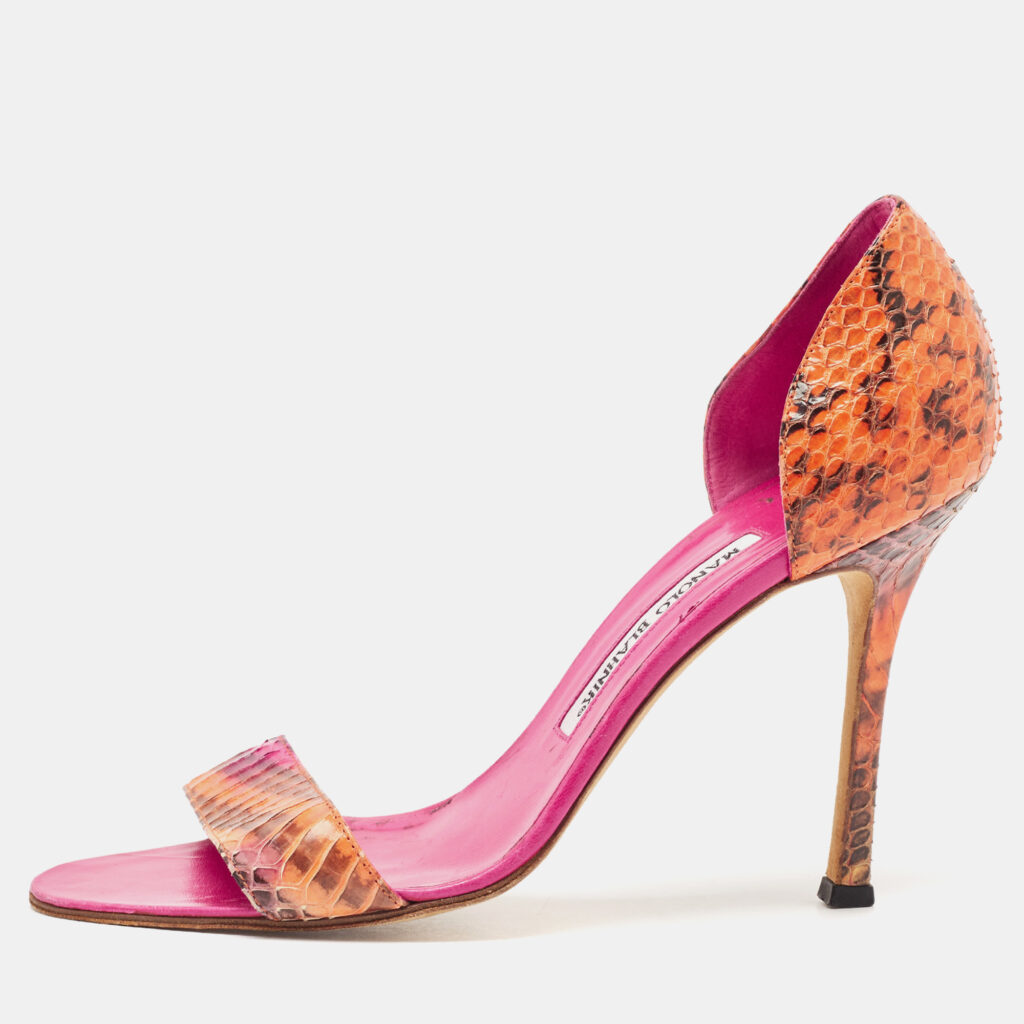 luxury-women-manolo-blahnik-used-shoes-p1112393-001 Manolo Blahnik Multicolor Python Leather Slide Sandals Size 38.5