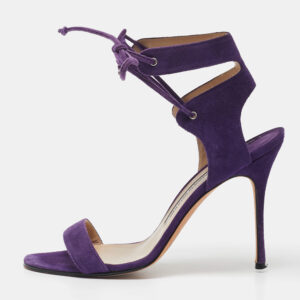 Manolo Blahnik Purple Suede Laramod Ankle Strap Sandals Size 37