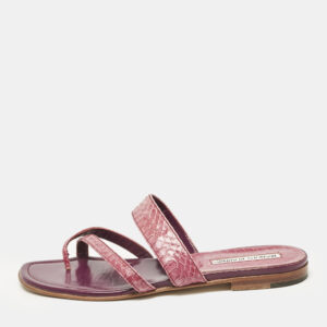 Manolo Blahnik Purple Python Leather Susa Flat Slides Size 38.5