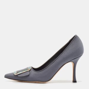 Manolo Blahnik Grey Satin Buckle Maysale Pumps Size 36