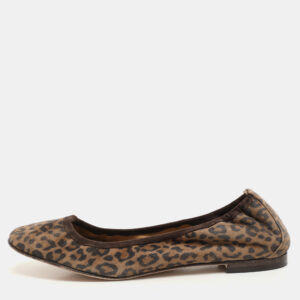 Manolo Blahnik Brown Leopard Print Suede Scrunch Ballet Flats Size 40