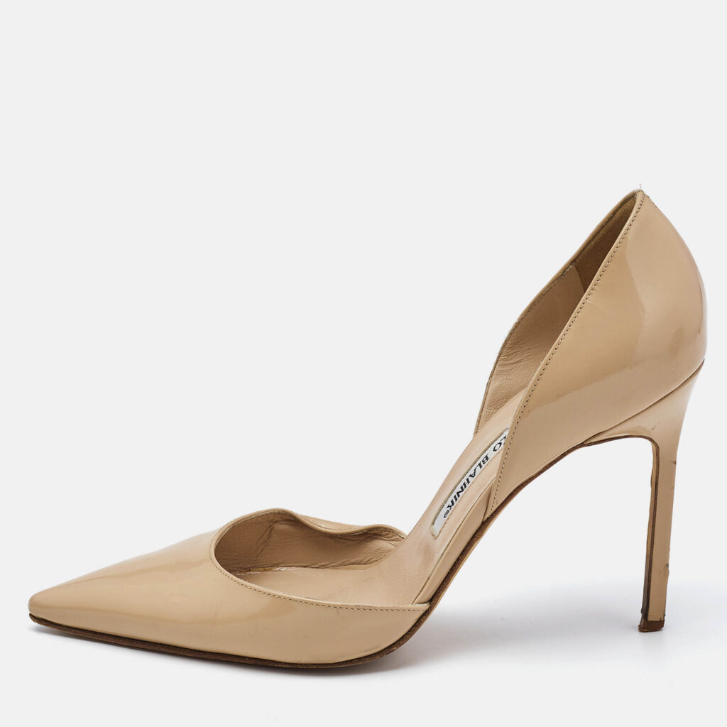 Manolo Blahnik Beige Patent Leather Tayler D'orsay Pumps Size 39