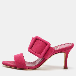 Manolo Blahnik Pink Suede Gable Slide Sandals Size 36