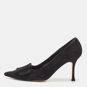 manolo blahnik black suede maysale pumps size 37.5