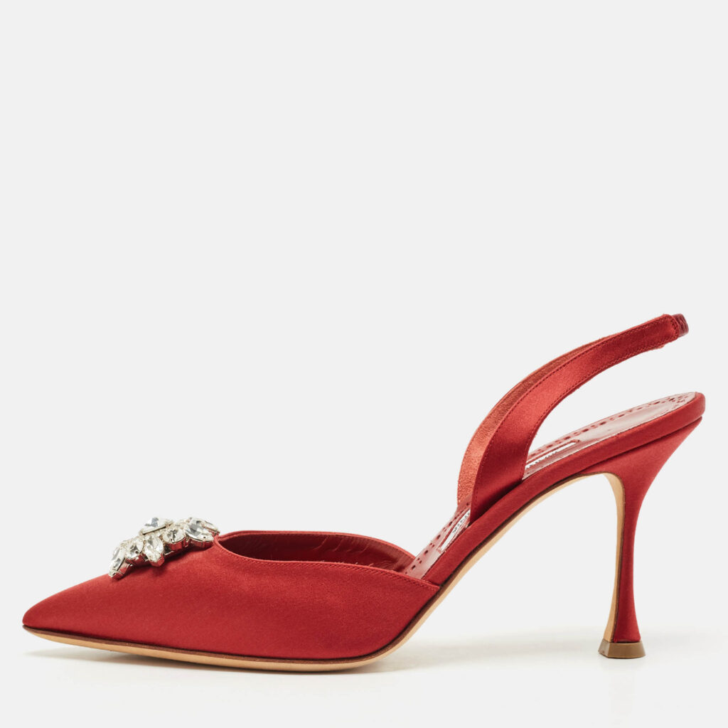 luxury-women-manolo-blahnik-used-shoes-p1153294-010 Manolo Blahnik Burgundy Satin Cassinasli Pumps Size 39.5