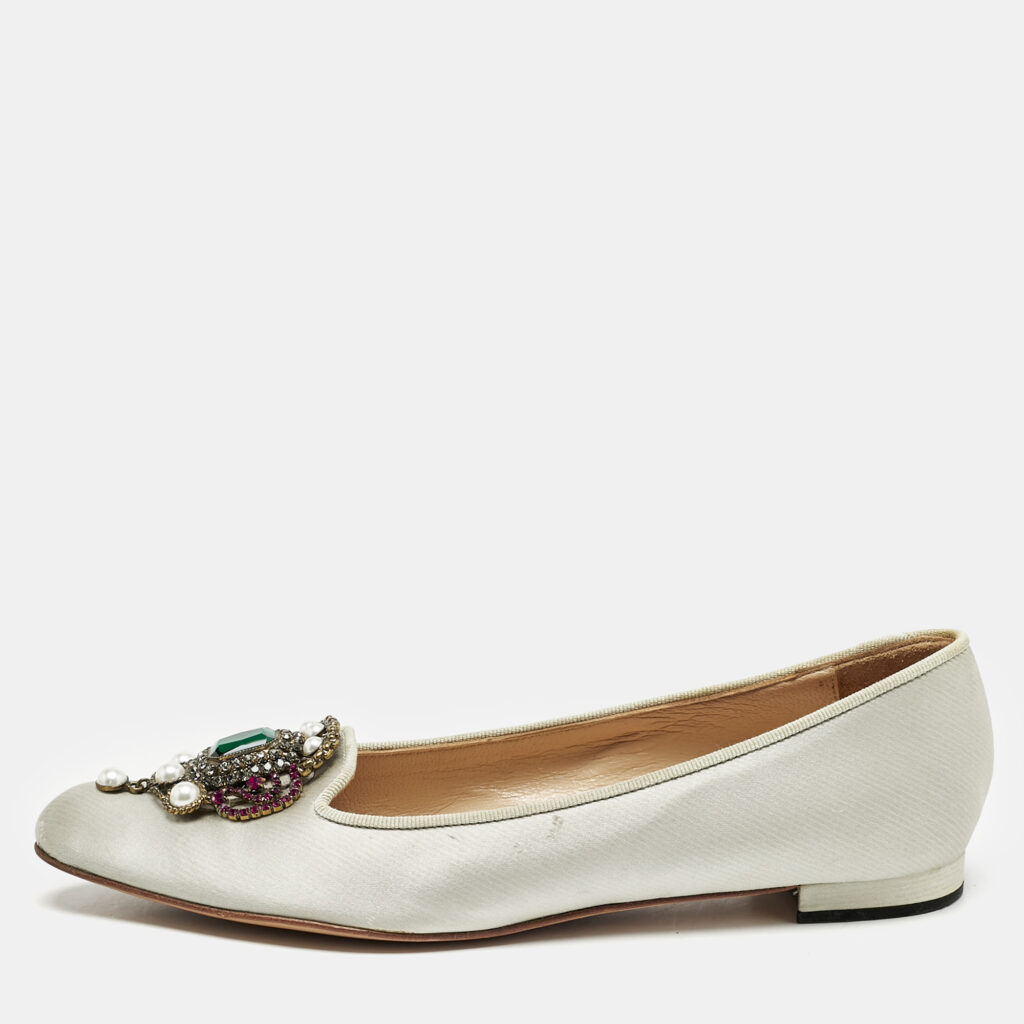 luxury-women-manolo-blahnik-used-shoes-p1155707-003 Manolo Blahnik Grey Satin Eufrasia Smoking Slippers Size 35