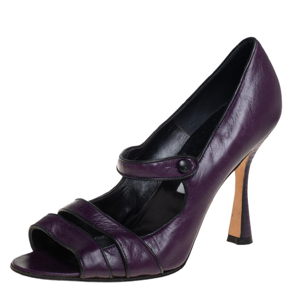 luxury-women-manolo-blahnik-used-shoes-p456822-008 Manolo Blahnik Purple Leather Mary Jane Pumps Size 39.5