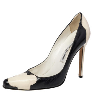 Manolo Blahnik Two Tone Leather And Patent Leather Adra Pumps Size 37.5
