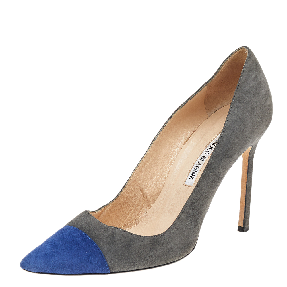 luxury-women-manolo-blahnik-used-shoes-p555892-006-2 Manolo Blahnik Grey/Blue Suede Pointed Toe Pumps Size 40