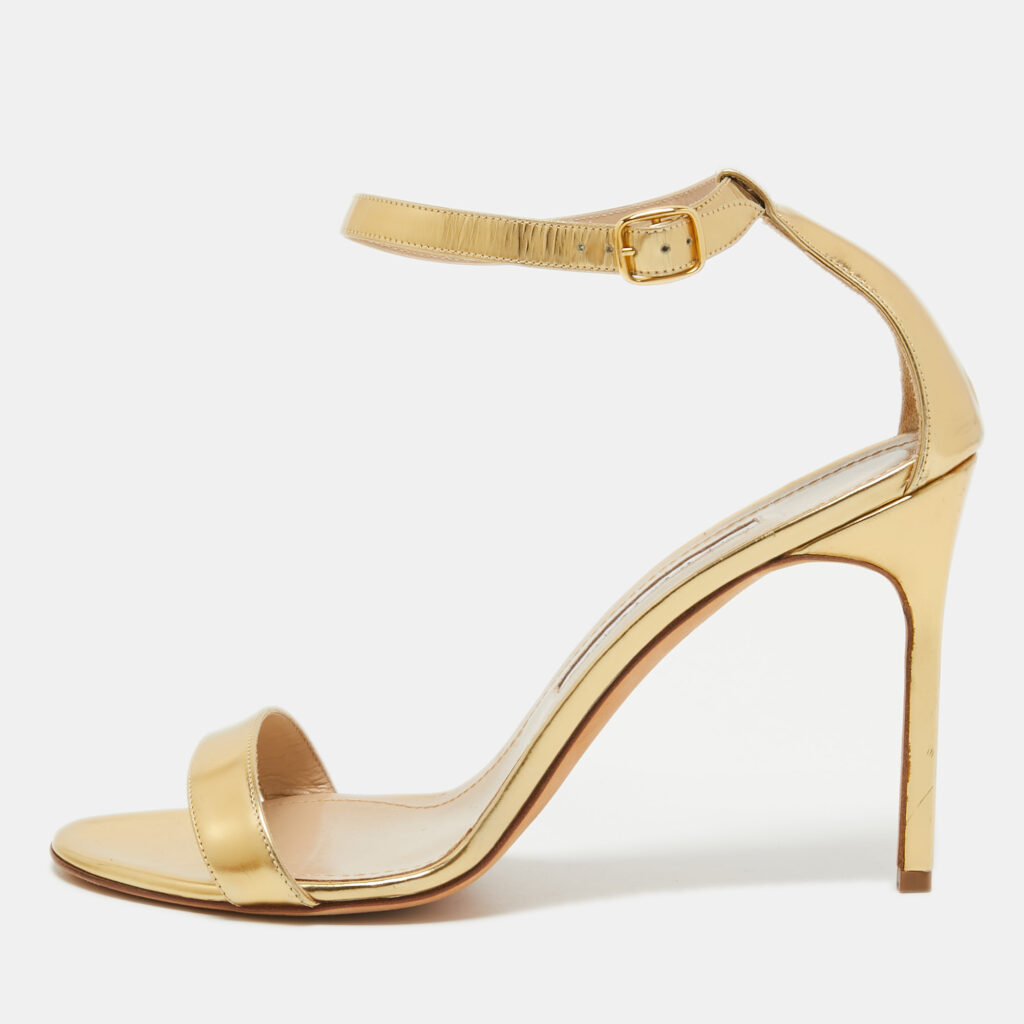 luxury-women-manolo-blahnik-used-shoes-p918099-001 Manolo Blahnik Gold Leather Ankle Strap Sandals Size 40