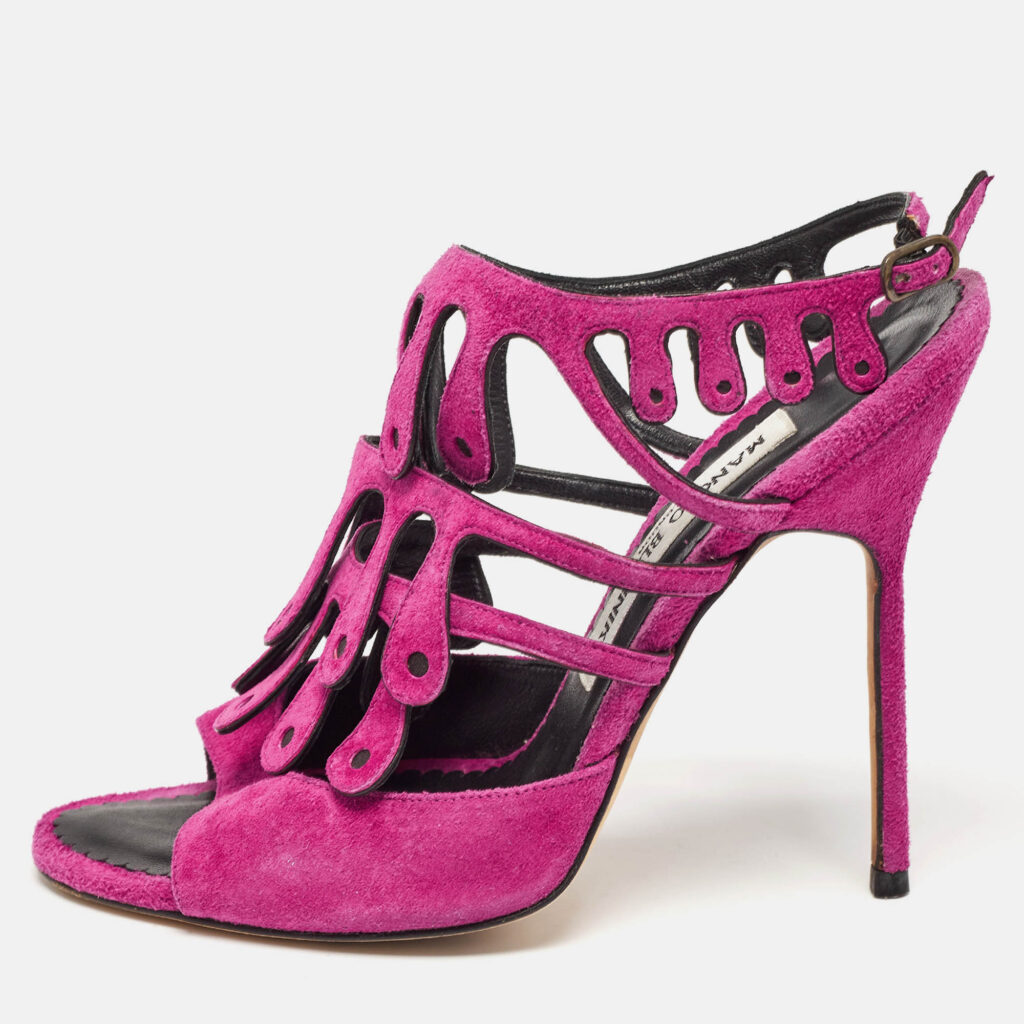 luxury-women-manolo-blahnik-used-shoes-p961459-010 Manolo Blahnik Purple Suede Toubib Ankle Strap Sandals Size 36